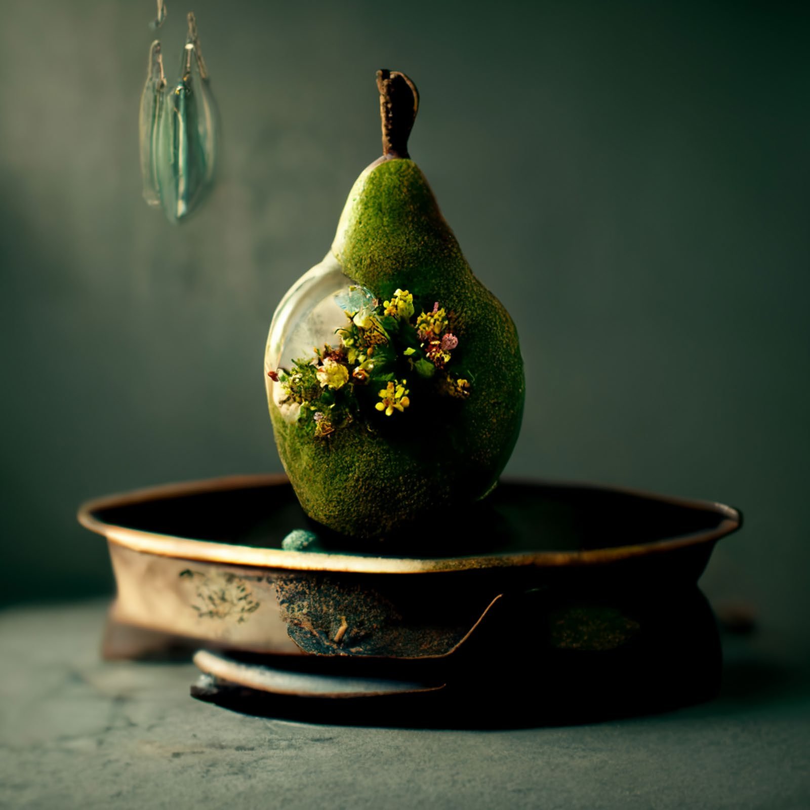 Copper Bowl with Pear, 20 x 20 in., HD mat acrylic glass, 2022