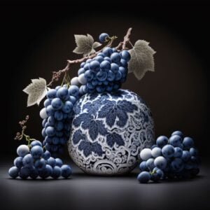 Still Life with Grapes and Ceramic Melon, 20 x 20 in., HD mat acrylic glass, 2022