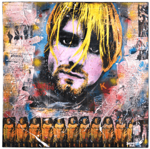 HOPE I DIE BEFORE I TURN INTO PETE TOWNSHEND, 30 x 30 in., Mixed Media, 2005